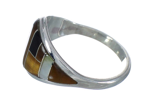 Southwest Authentic Sterling Silver And Multicolor Inlay Ring Size 6-3/4 VX62003